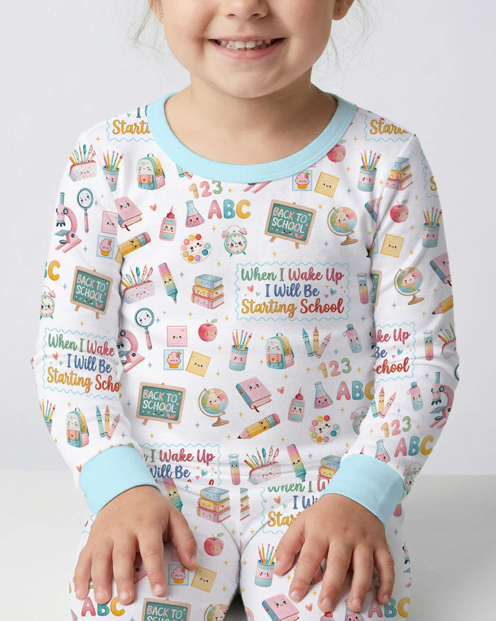 When I Wake Up I Will Be Starting School Bamboo Two Piece Long Sleeve Pajama Set