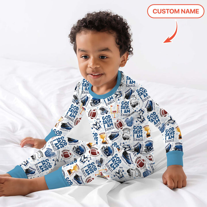 God Says I Am Touch Down Time Custom Name  Two Piece Long Sleeve Pajama Set