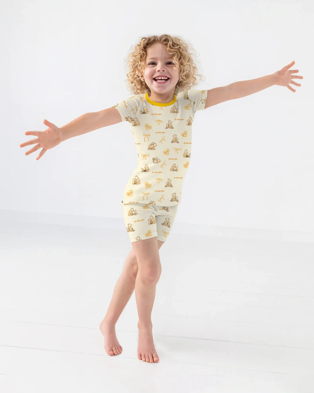 Sweat Yellow Mama Bear Two Piece Short Sleeve Shorts Pajama Set