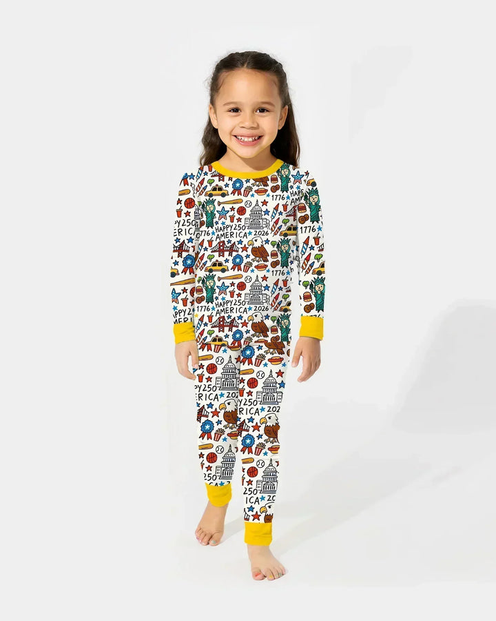 Doodle America 250th Anniversary Family Bamboo Two Piece Long Sleeve Pajama Set
