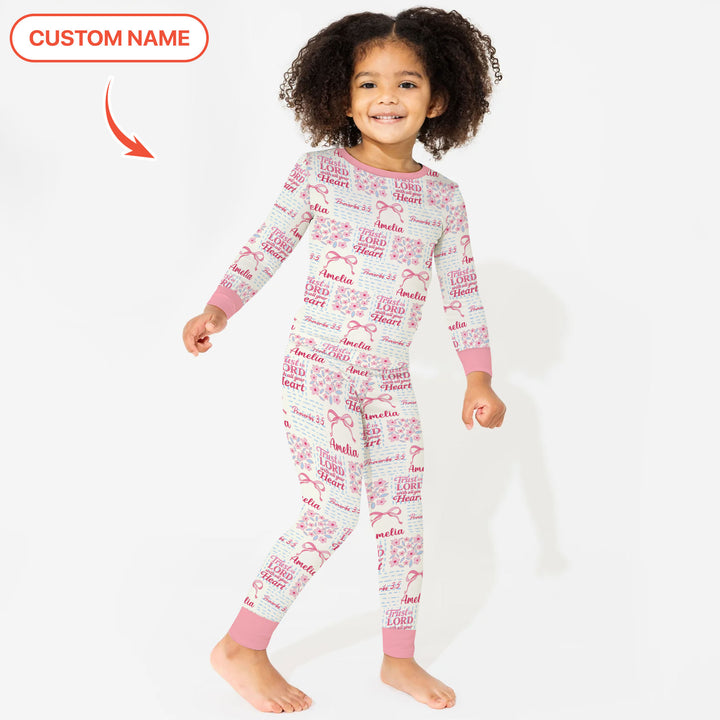 Trust The Lord With All Your Heart Custom Name Two Piece Long Sleeve Pajama Set