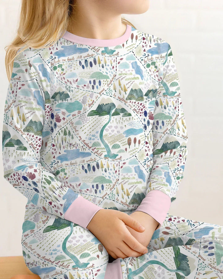 Whimsical Psalms 23 Map Two Piece Long Sleeve Pajama Set