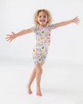 Whimsical Cat Parade Two Piece Short Sleeve Shorts Pajama Set