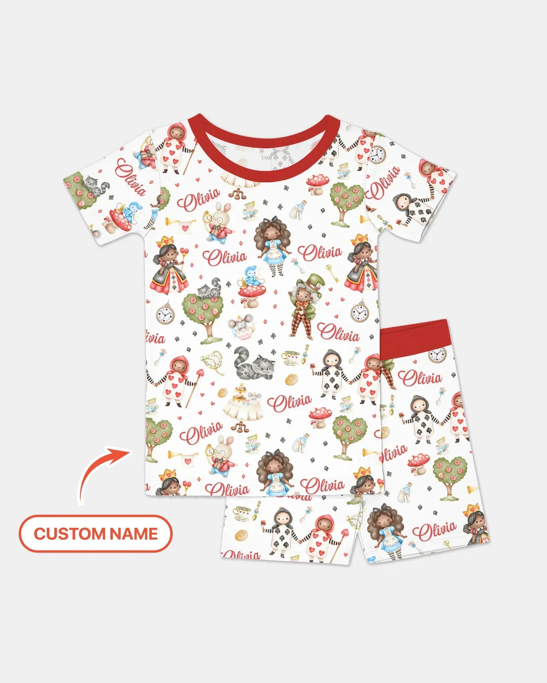 Whimsical Wonderland Tea Party Custom Name Two Piece Short Sleeve Shorts Pajama Set