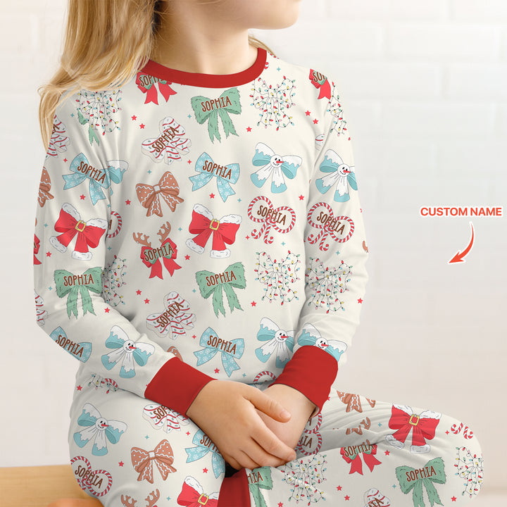 Custom Retro Bowl Christmas Two Piece Long Sleeve Pajama Set