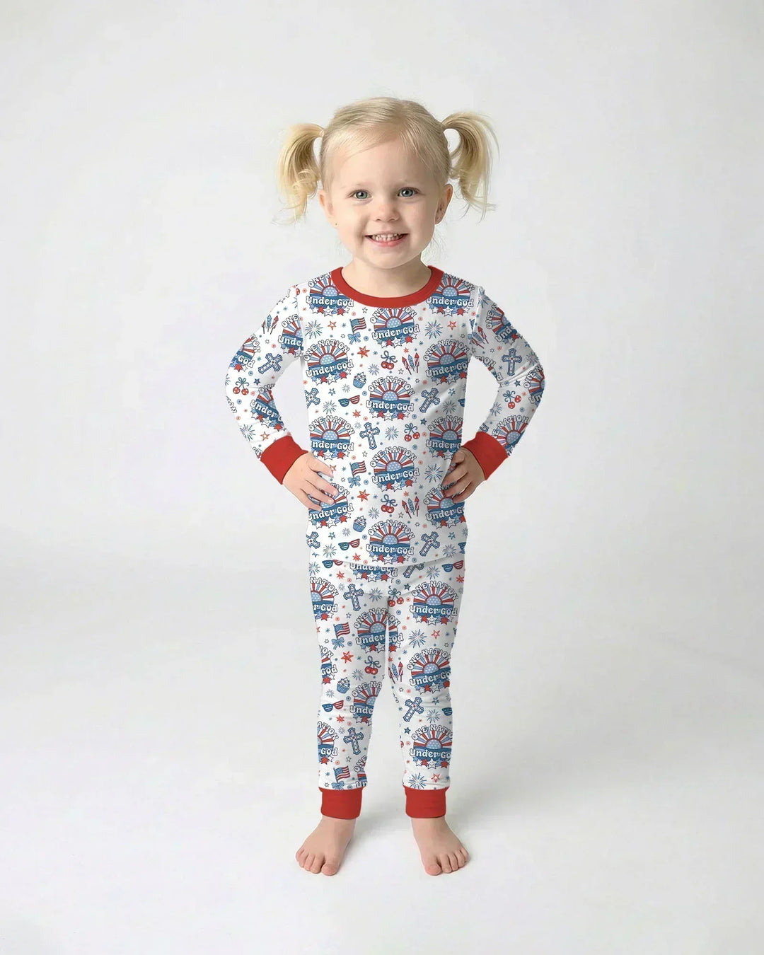 One Nation Under God Family Matching Bamboo Two Piece Long Sleeve Pajama Set