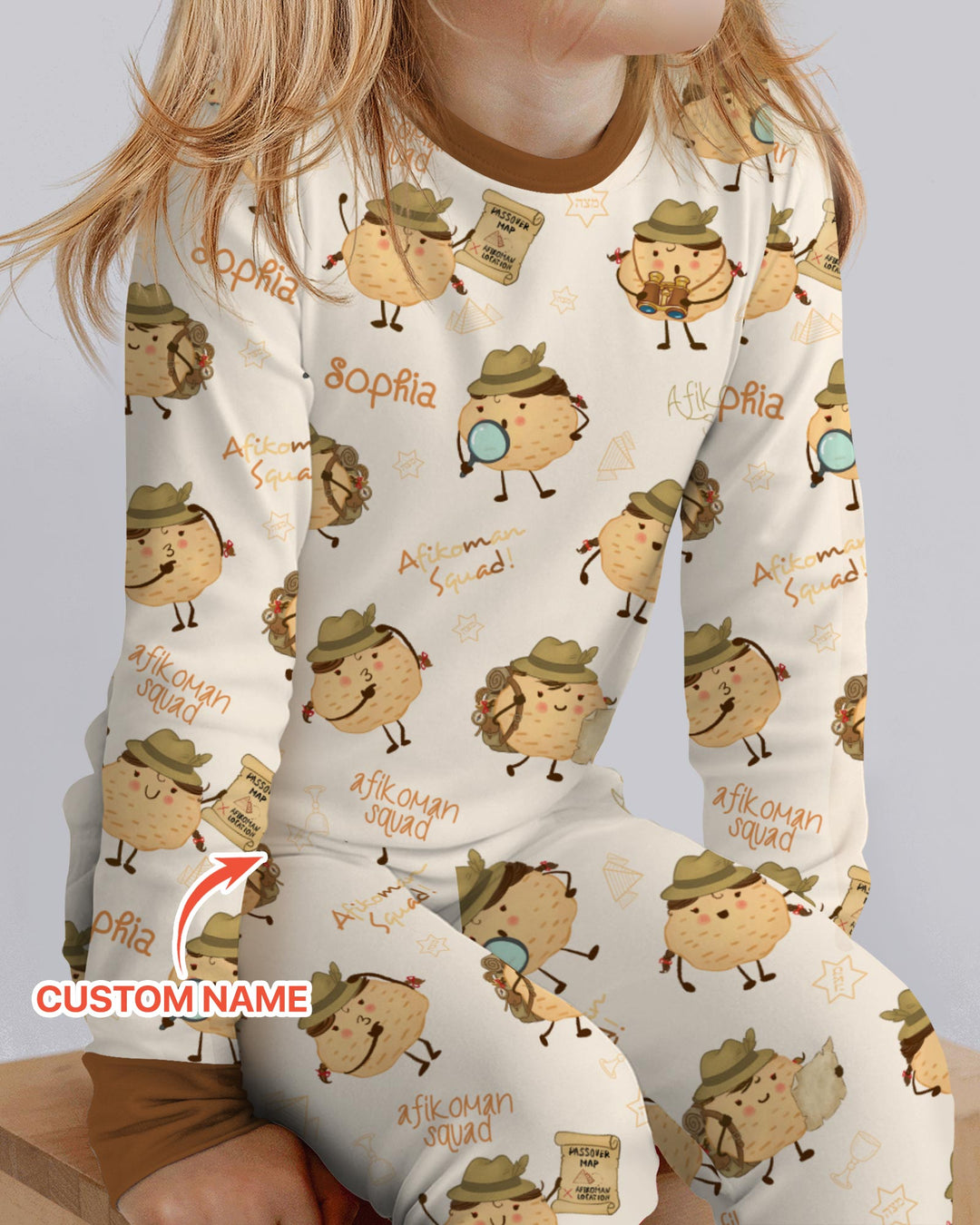 Custom Name Passover Afikoman Two Piece Long Sleeve Pajama Set