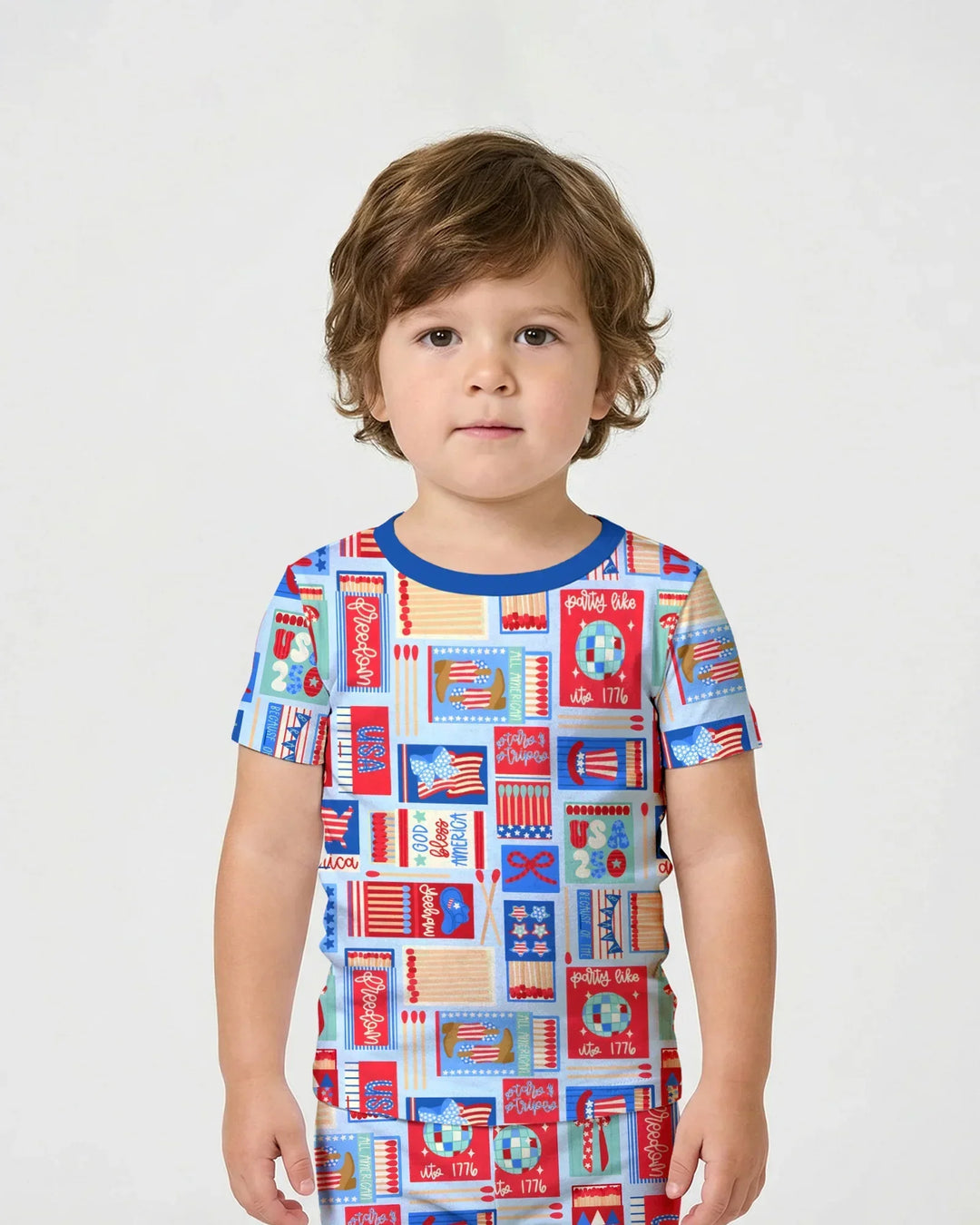 Patriotic Matchbox Family Matching Bamboo Two Piece Short Sleeve Pajama Set