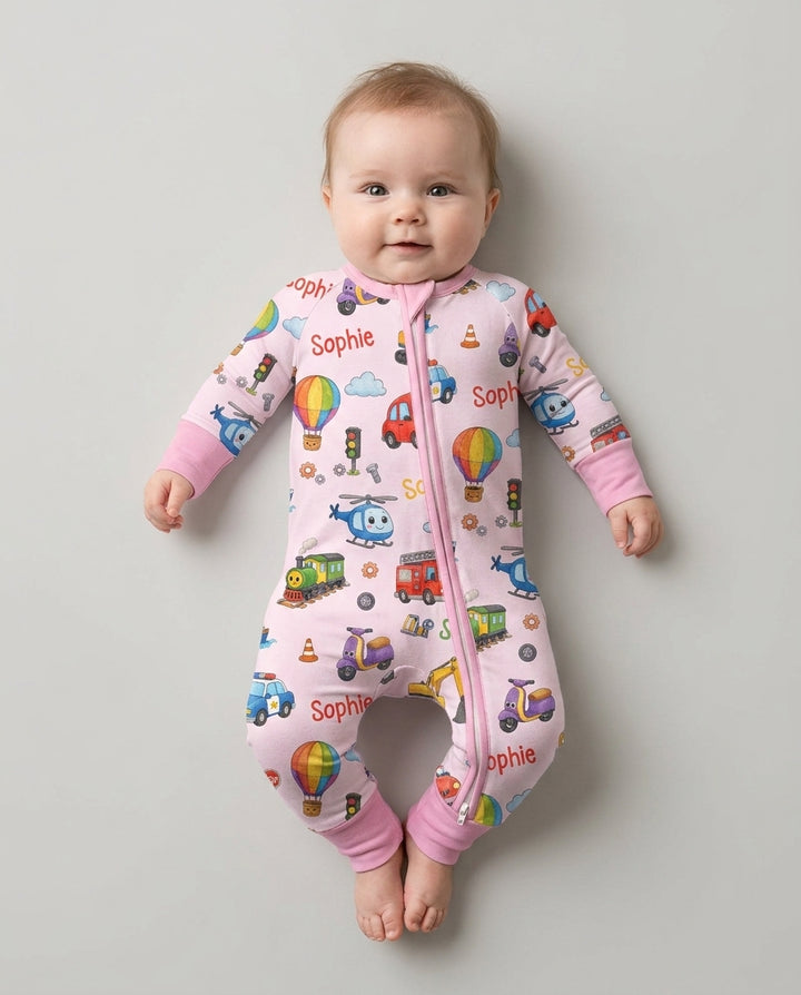 Custom Name Cute Transport Bamboo Convertible Zippy