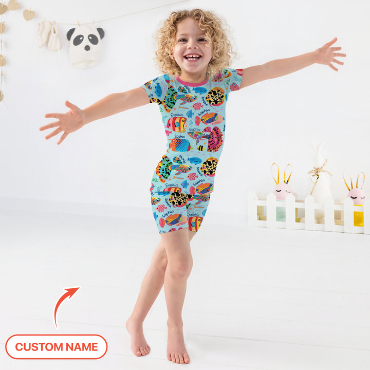 Custom Name Fish Dream Two Piece Short Sleeve Shorts Pajama Set