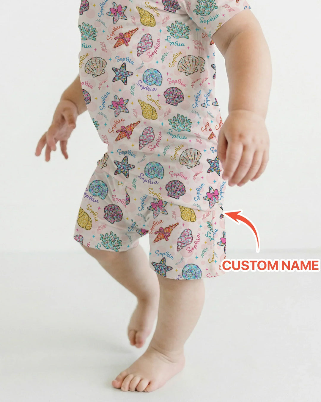 Custom Name Seaside Wildflower Summer Bamboo Two Piece Short Sleeve Shorts Pajama Set