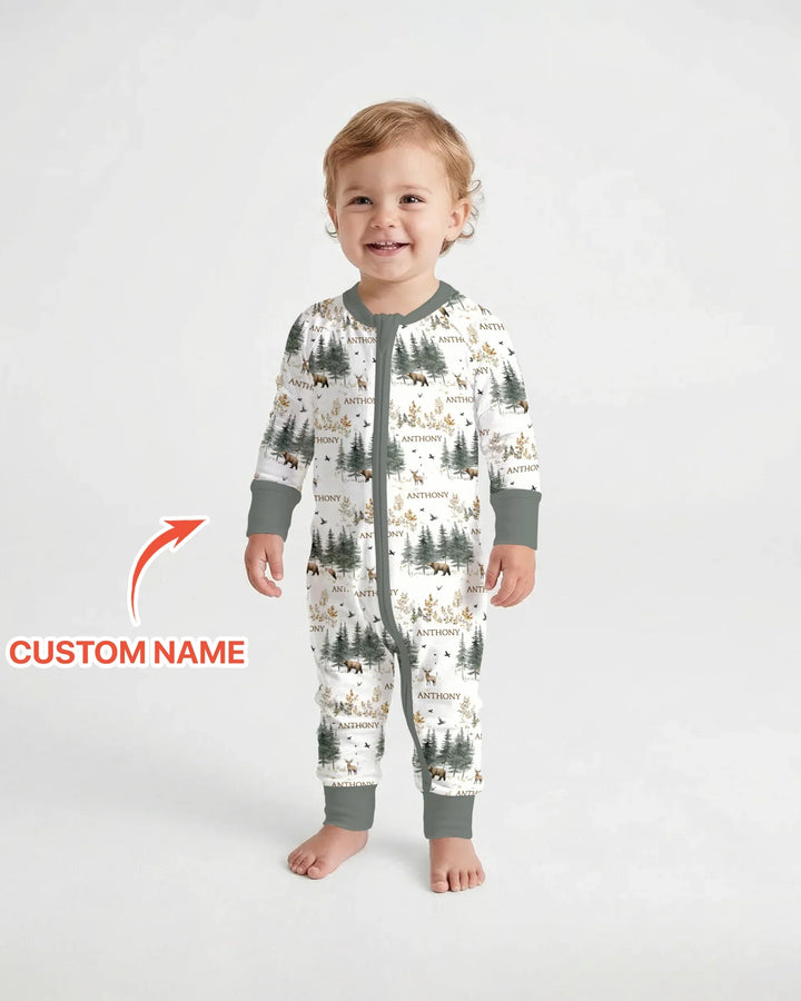 Custom Name Forest Bear Deer Bamboo Convertible Zippy