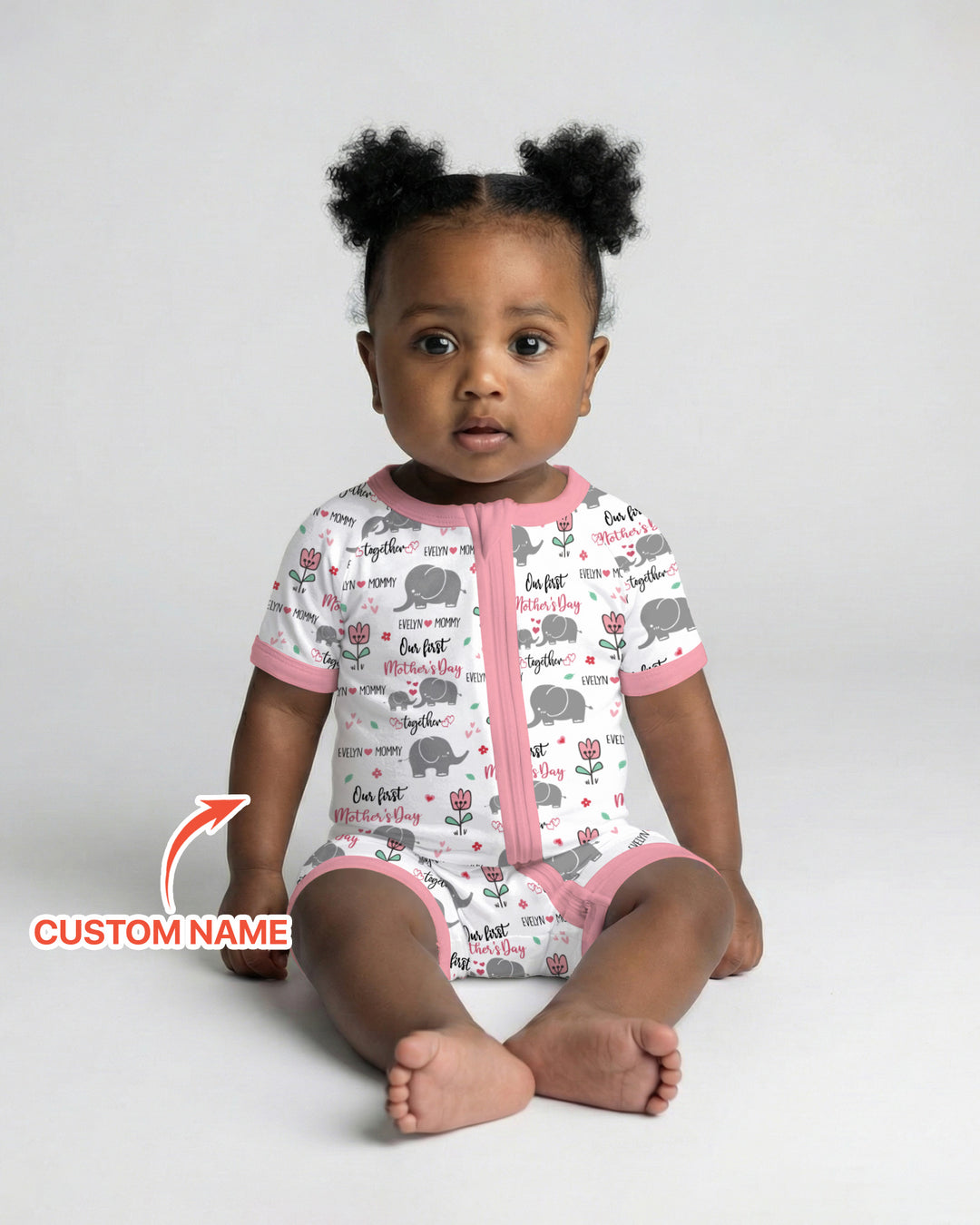 Custom Name Elephant Our First Mother's Day Shorty Zippy