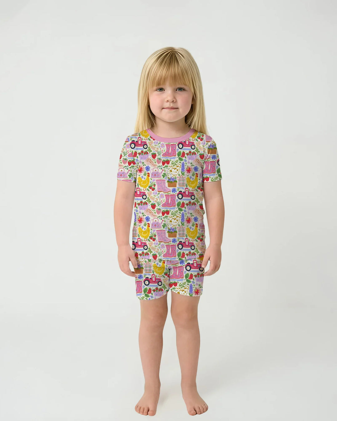 Pijama de dos piezas de bambú de manga corta con pantalón corto a juego para madre e hija de Farm Life