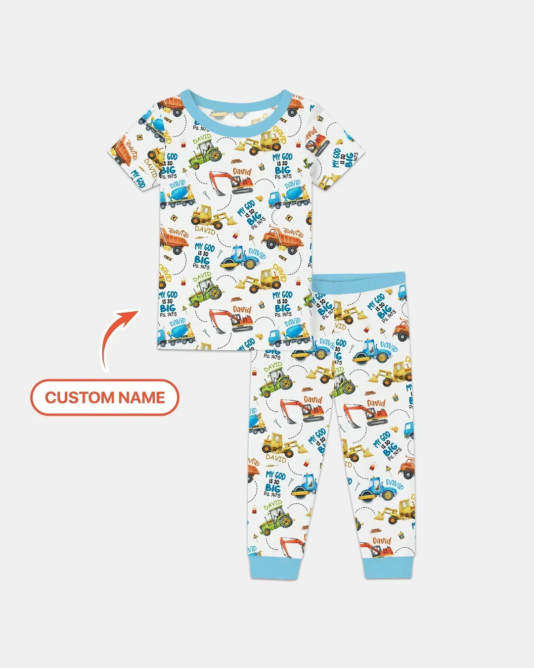 Mi Dios es tan grande Nombre personalizado Conjunto de pijama de dos piezas de bambú de manga corta