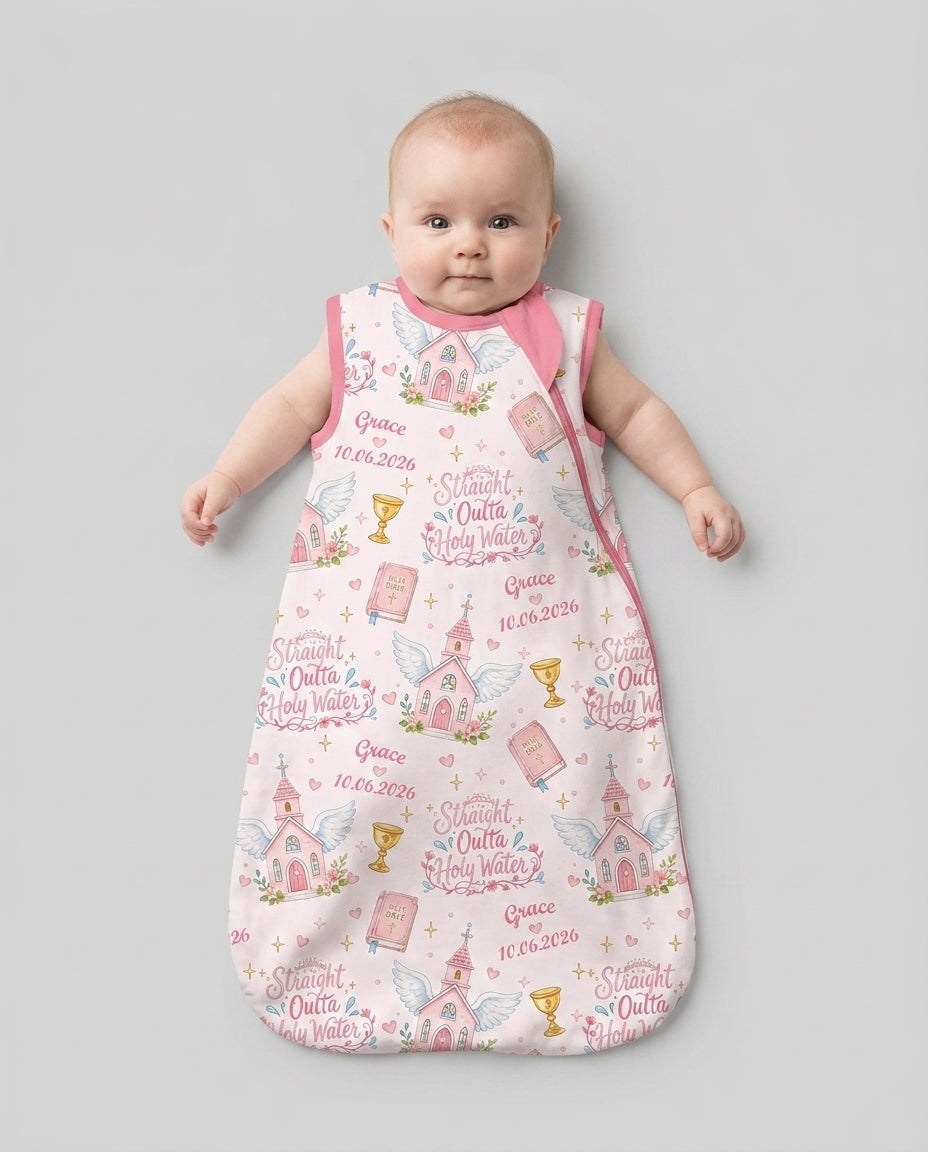 Custom Name Baptism Christening Straight Outta Holy Water Bamboo Sleep Bag