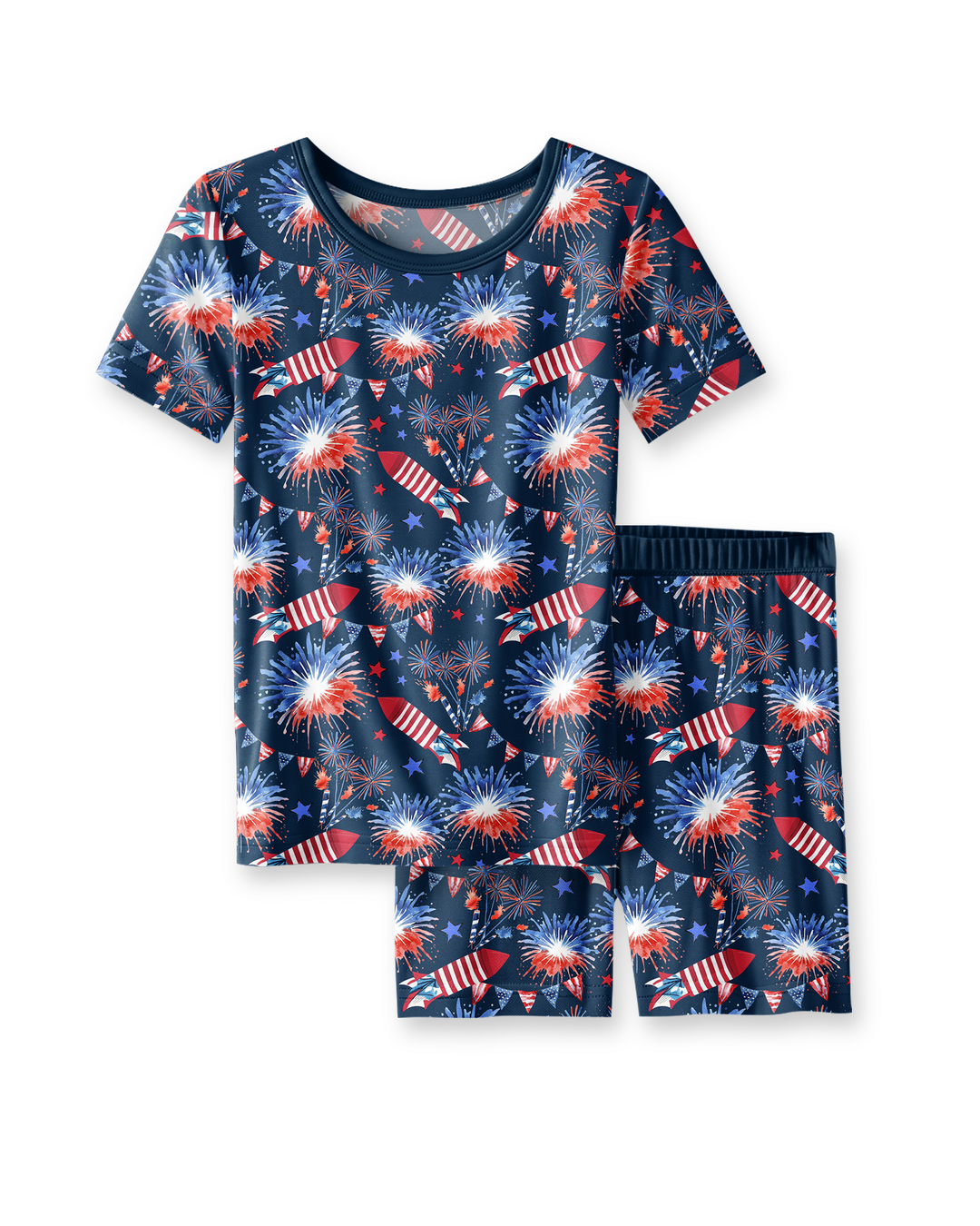 Firework Bamboo Two Piece Short Sleeve Shorts Pajama Set