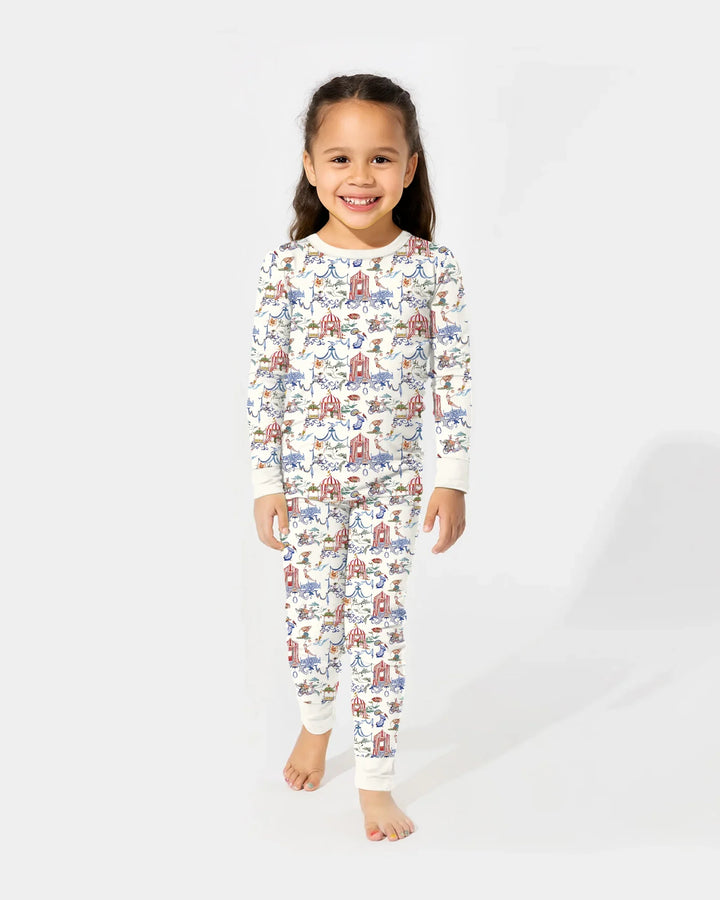 Vintage Lousiana Circus Toile Family Matching Bamboo Two Piece Long Sleeve Pajama Set