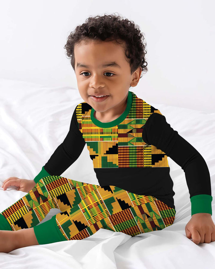 Kente Vibes Family Matching Bamboo Two Piece Long Sleeve Pajama Set