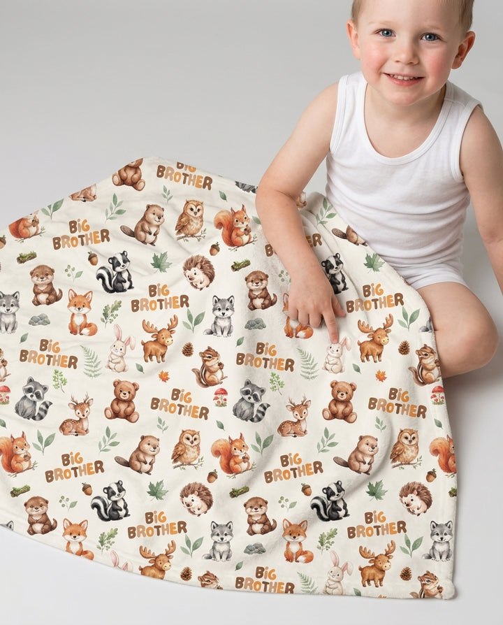 Custom Quote Woodland Animal Matching Sibling Bamboo Blanket