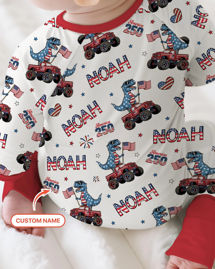 Custom Name American Flag Dinosaur Bamboo Convertible Zippy