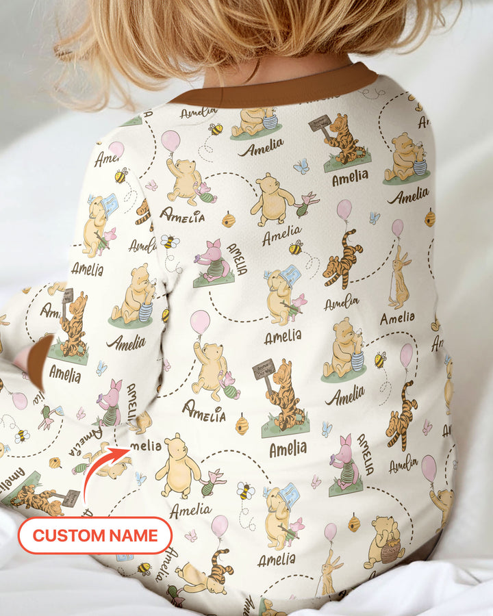 Once Upon A Bear Custom Name Two Piece Long Sleeve Pajama Set