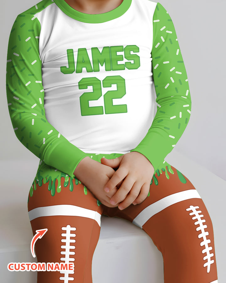 Personalized Dripping Sport Ball Custom Name Number Bamboo Two Piece Long Sleeve Pajama Set