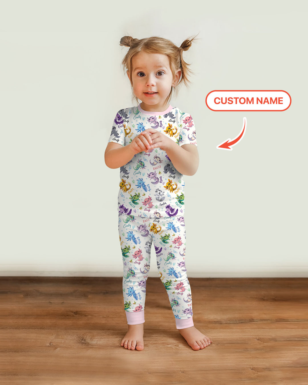 I Love You Axolotl Custom Name Two Piece Short Sleeve Pajama Set