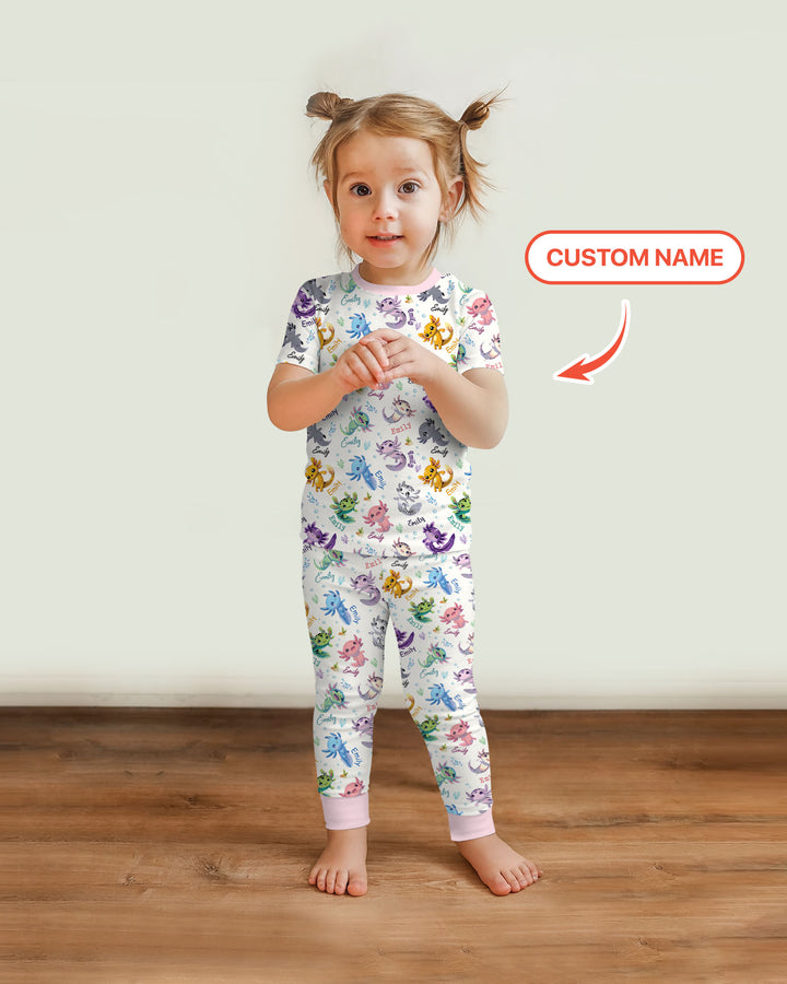 I Love You Axolotl Custom Name Two Piece Short Sleeve Pajama Set