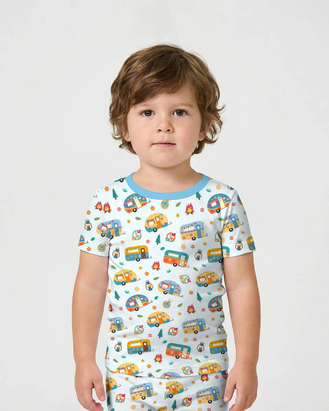 Happy Little Camper Bamboo Two Piece Short Sleeve Shorts Pajama Set