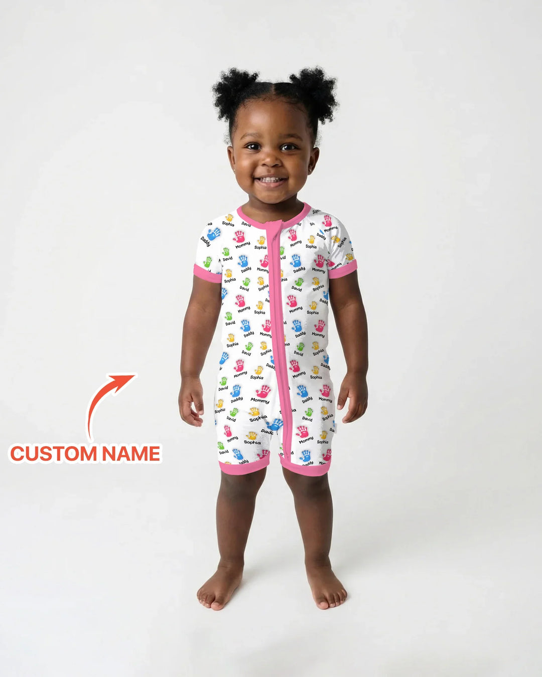 Primer Día de la Madre - Pijama de bambú con cremallera y estampado de huellas de manos