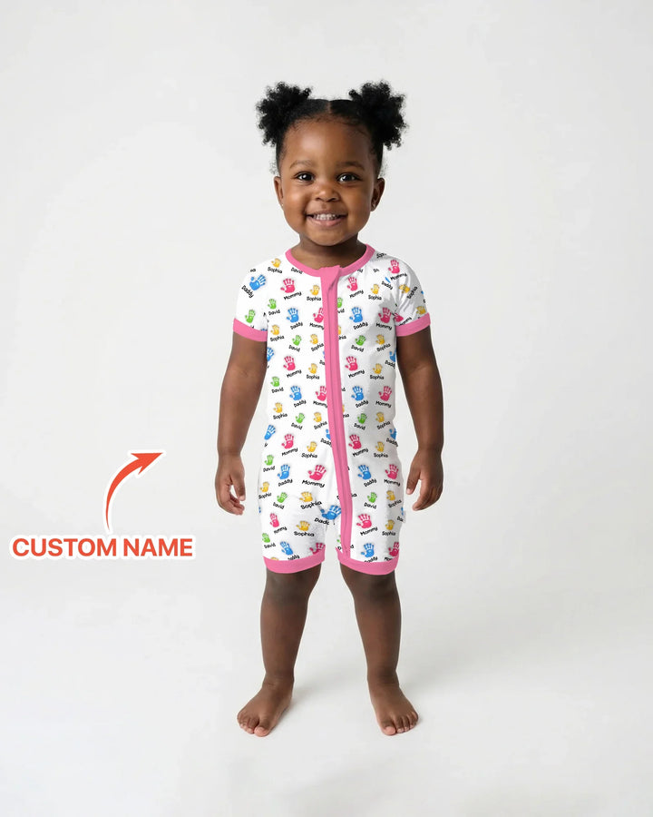 Primer Día de la Madre - Pijama de bambú con cremallera y estampado de huellas de manos