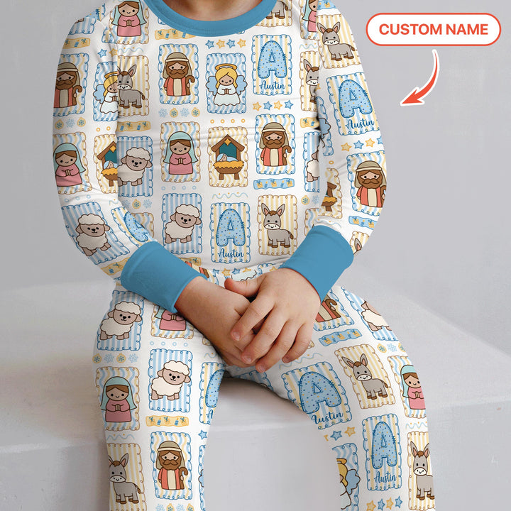 Custom Name Christmas Nativity Two Piece Long Sleeve Pajama Set