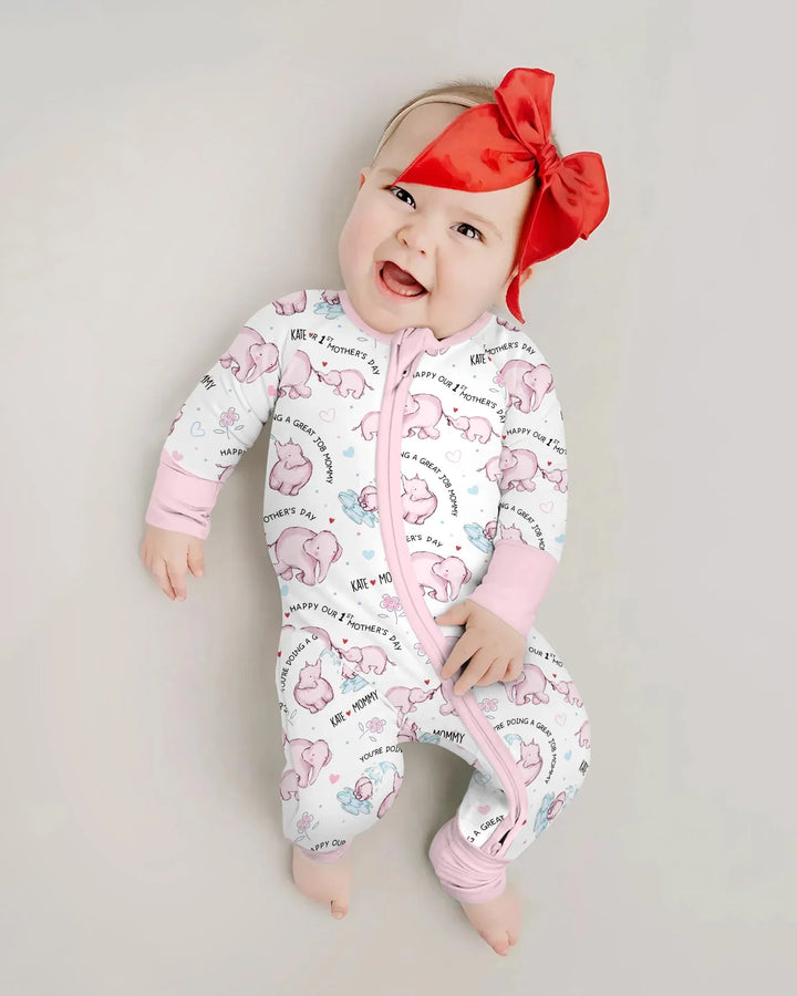 Custom Name Mother & Baby Elephant Convertible Zippy