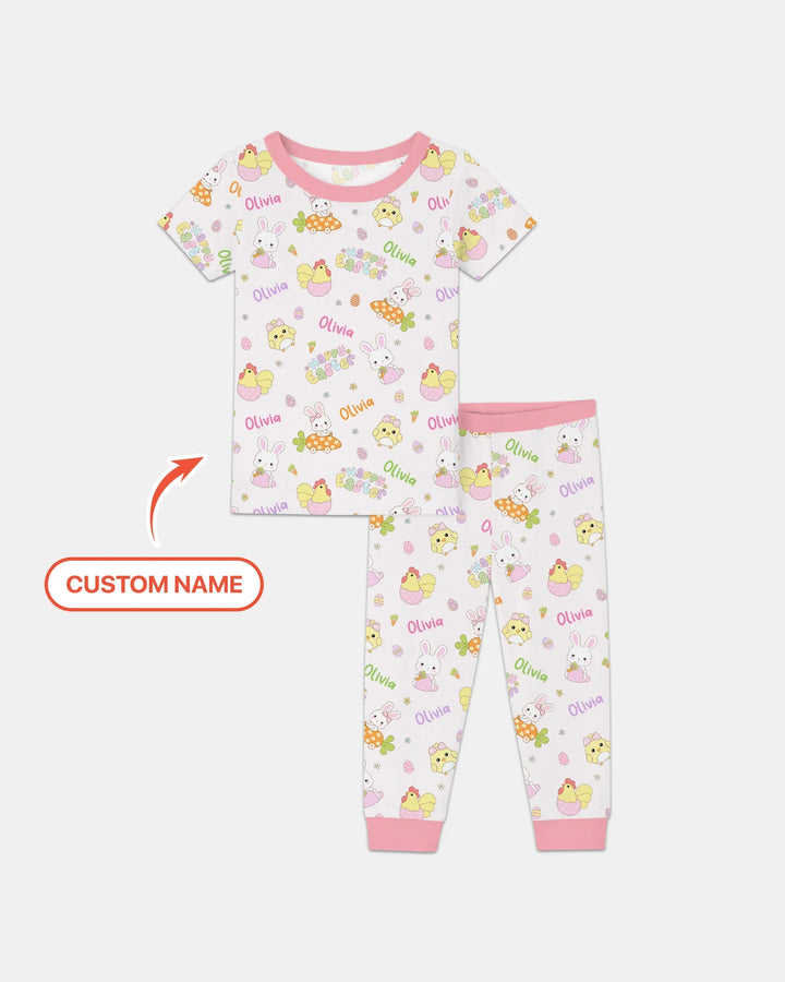 Custom name Happy Easter Two Piece Short Sleeve Pajama Set