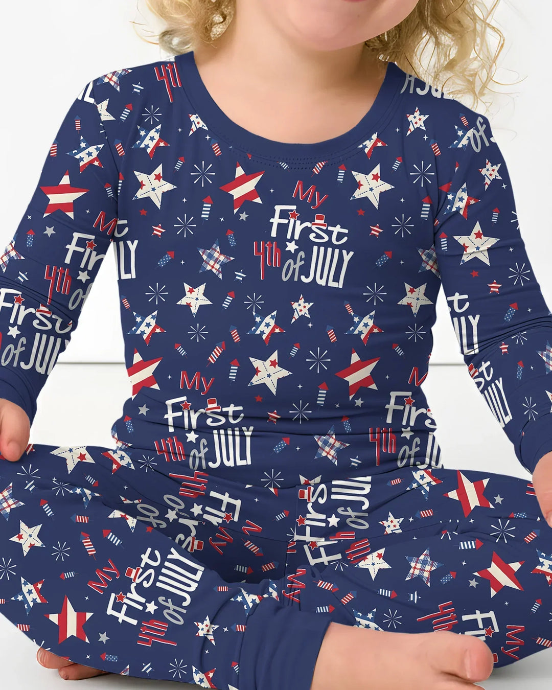 My First 4th of July Star Striped  Bamboo Two Piece Long Sleeve Pajama Set