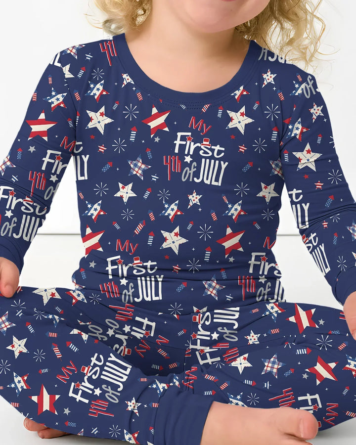 My First 4th of July Star Striped  Bamboo Two Piece Long Sleeve Pajama Set