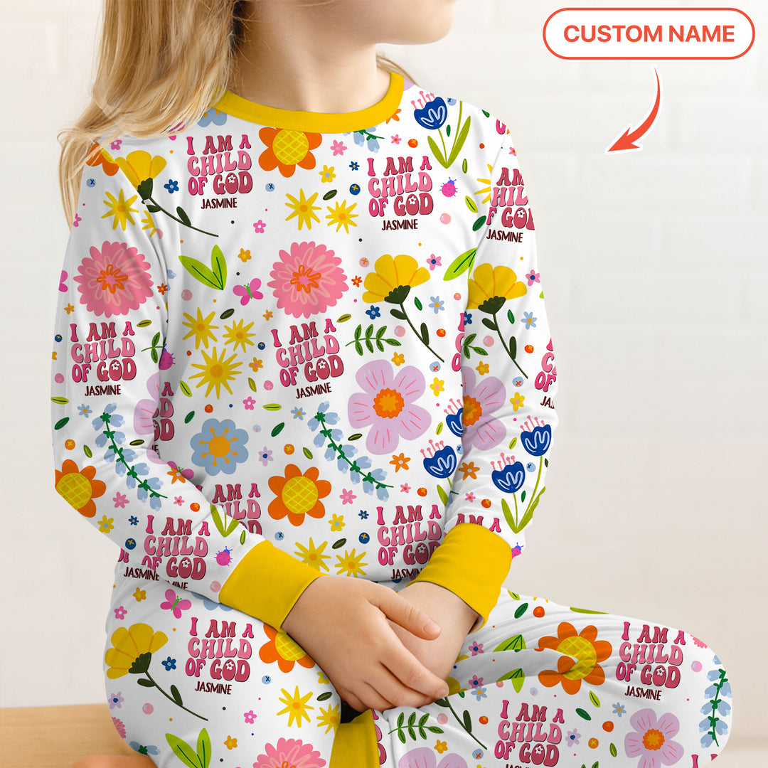 I Am A Child Of God Custom Name Girl  Two Piece Long Sleeve Pajama Set