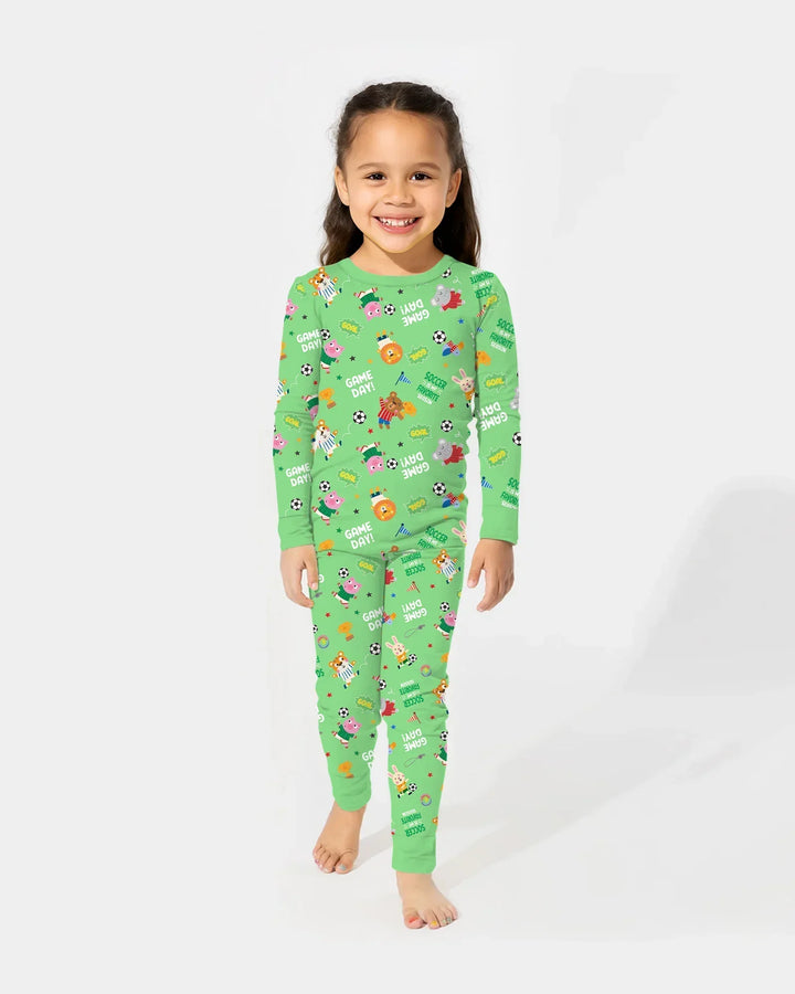 The World Cup Soccer Animals Bamboo Two Piece Long Sleeve Pajama Set
