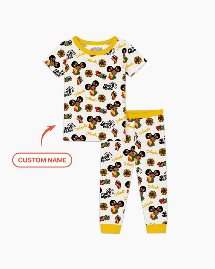 Custom Name Bloom in Freedom Bamboo Two Piece Short Sleeve Pajama Set