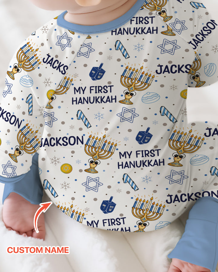 Custom Name Doodle Dreidel First Hanukkah Bamboo Convertible Zippy