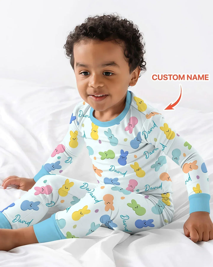 Personalized Easter Bunnies Family Matching Two Piece Long Sleeve Pajama Set