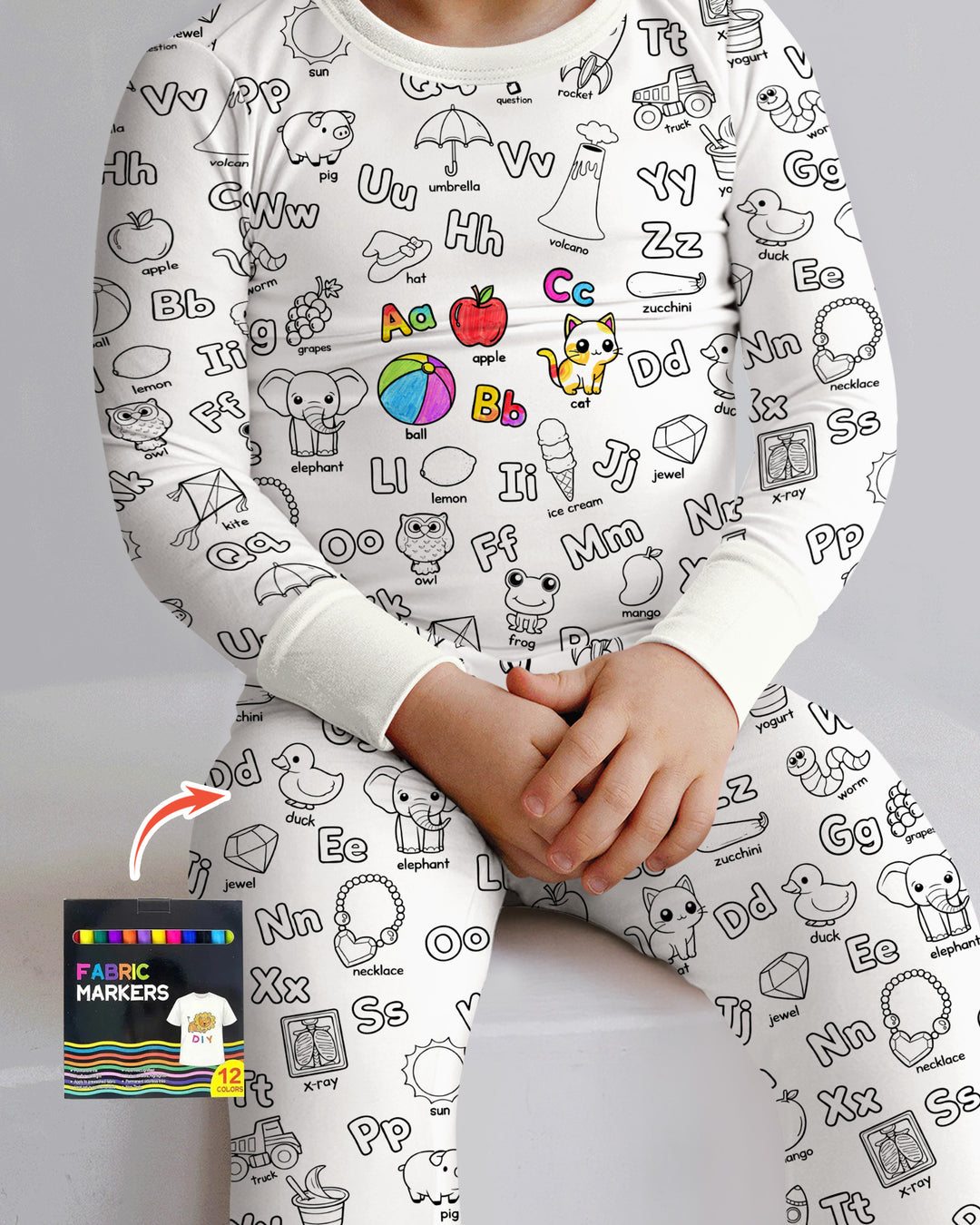 All Colorable Alphabet Two Piece Long Sleeve Pajama Set