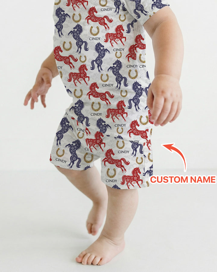 Zweiteiliges Pyjama-Set mit kurzen Ärmeln und Shorts im Sommer-Design