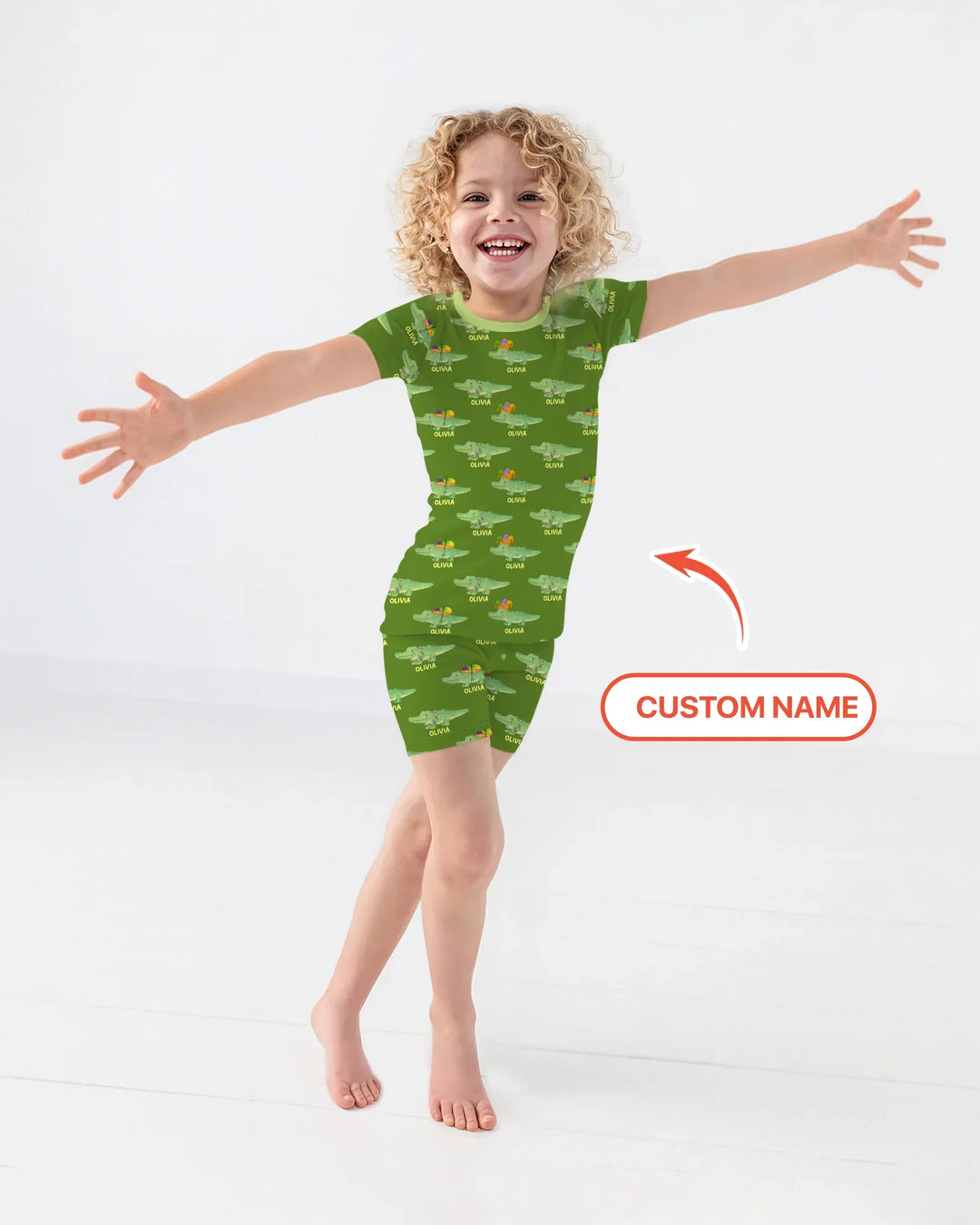 Custom Name Mardi Gras Gator Two Piece Short Sleeve Shorts Pajama Set