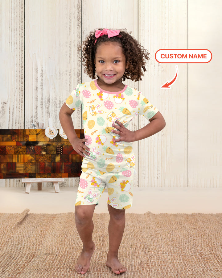 Retro Easter Two Piece Short Sleeve Shorts Pajama Set