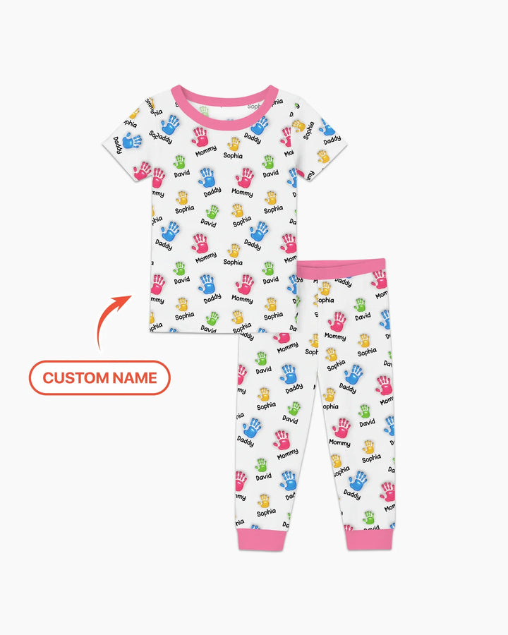 First Mother Day - Handprints Bamboo Two Piece Short Sleeve Pajama Set