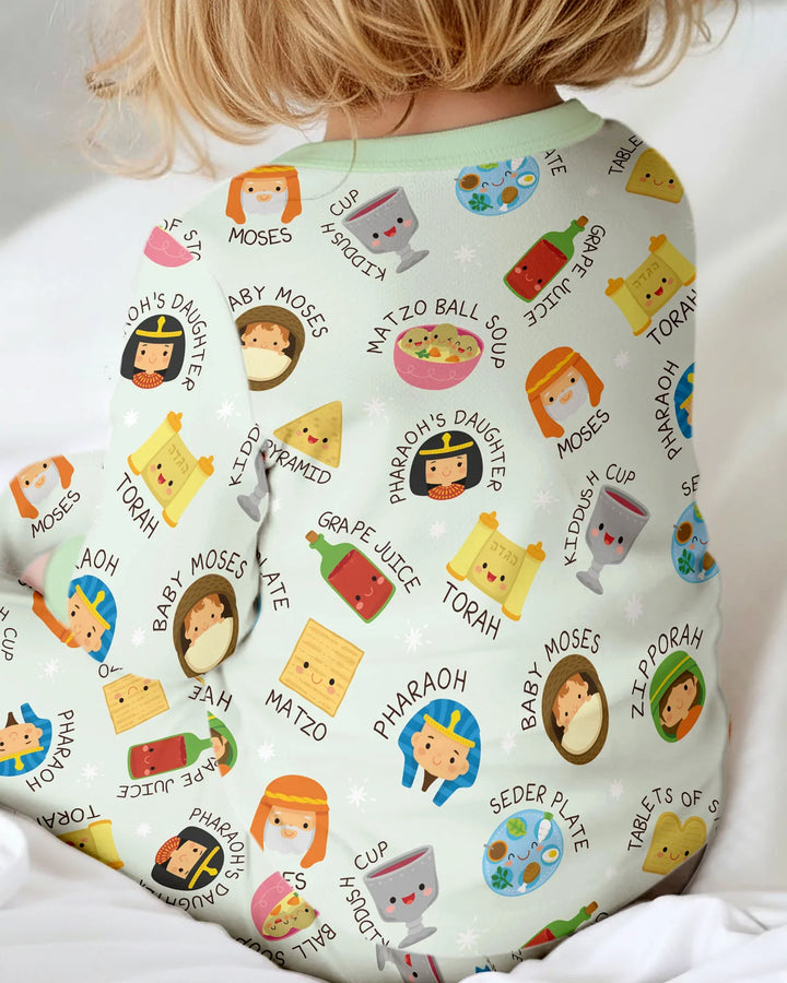 Cute Passover Characters Bamboo Two Piece Long Sleeve Pajama Set