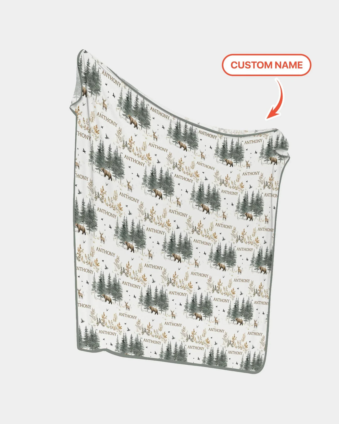Manta de bambú personalizada con nombre, bosque, oso, ciervo
