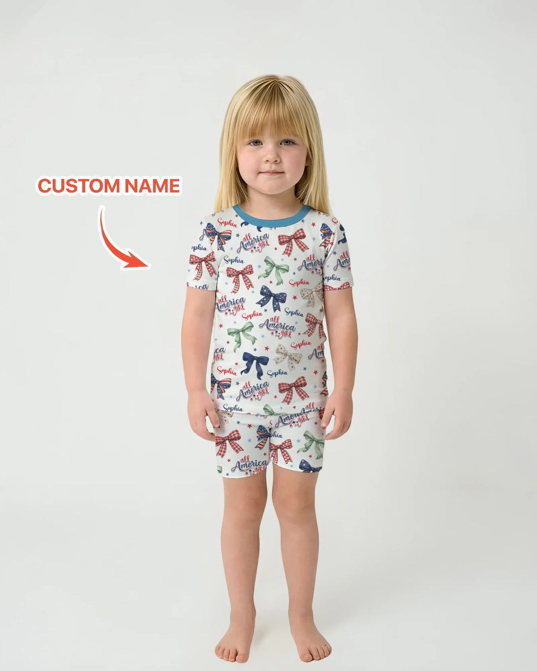 Custom Name All American Girl Bamboo Two Piece Short Sleeve Shorts Pajama Set